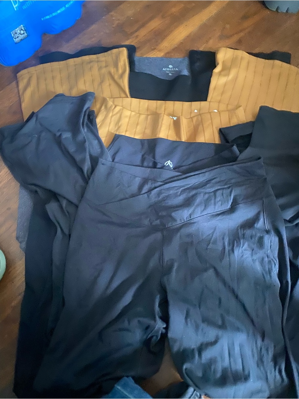 Athleta Black Leggings with Mustard Waistband Accent